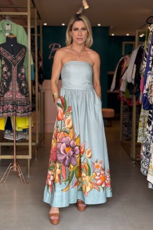 Vestido longo folhagem
