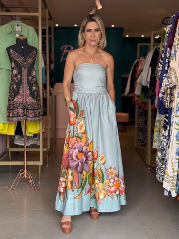 Vestido longo folhagem
