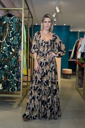 Vestido longo cavalo onça