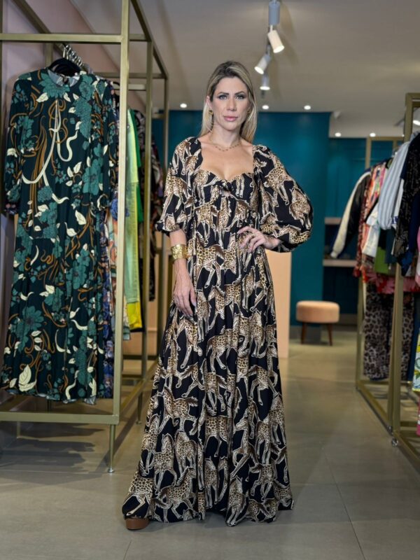 Vestido longo cavalo onça